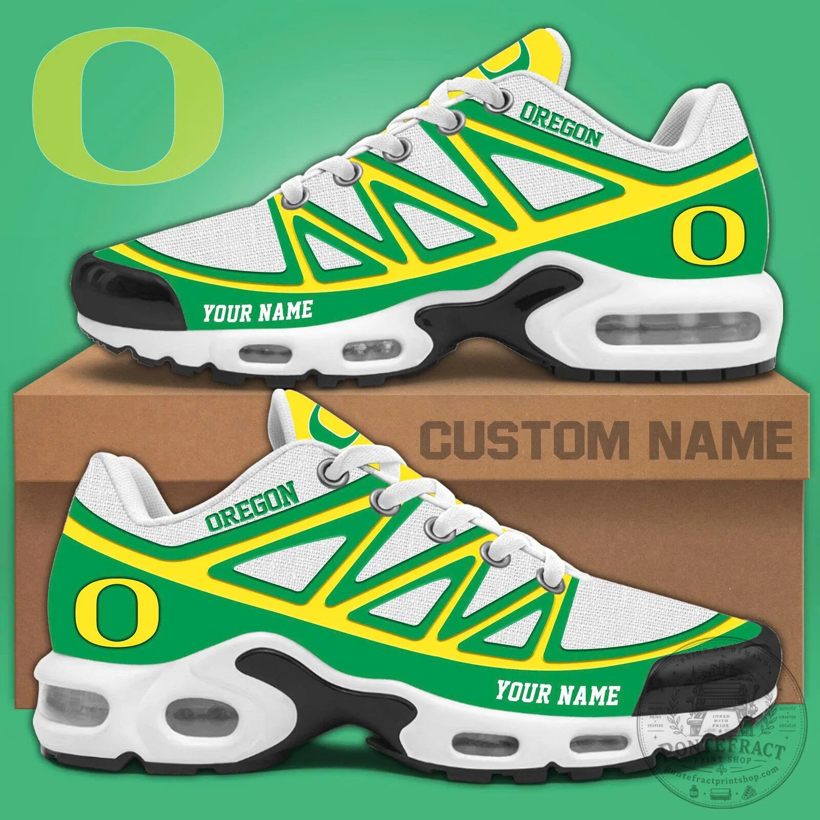 Customized Green and Yellow Athletic Sneakers for Oregon Ducks Fans